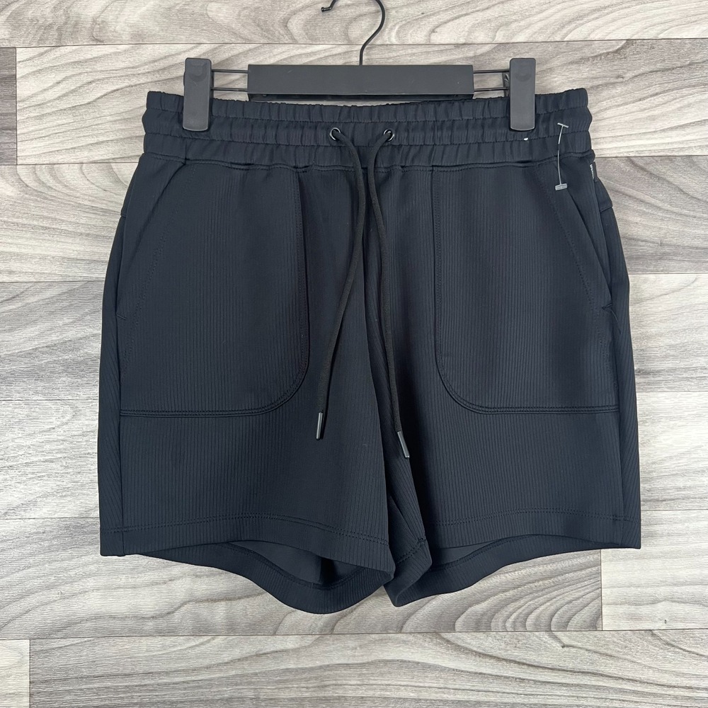 Mondetta Ribbed Shorts Women's S Black Polyester Stretch Drawstring Waist Casual